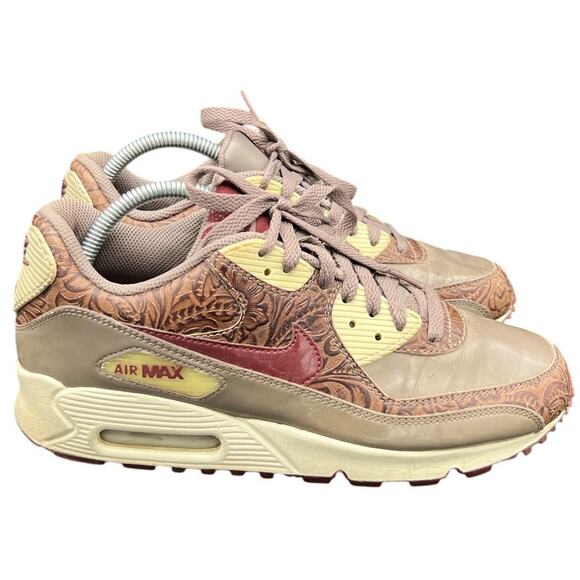 🤎 Nike Air Max 90 Brown Tan Embossed Leather Women’s 9.5 – 2007 Retro Classic - Picture 1 of 7